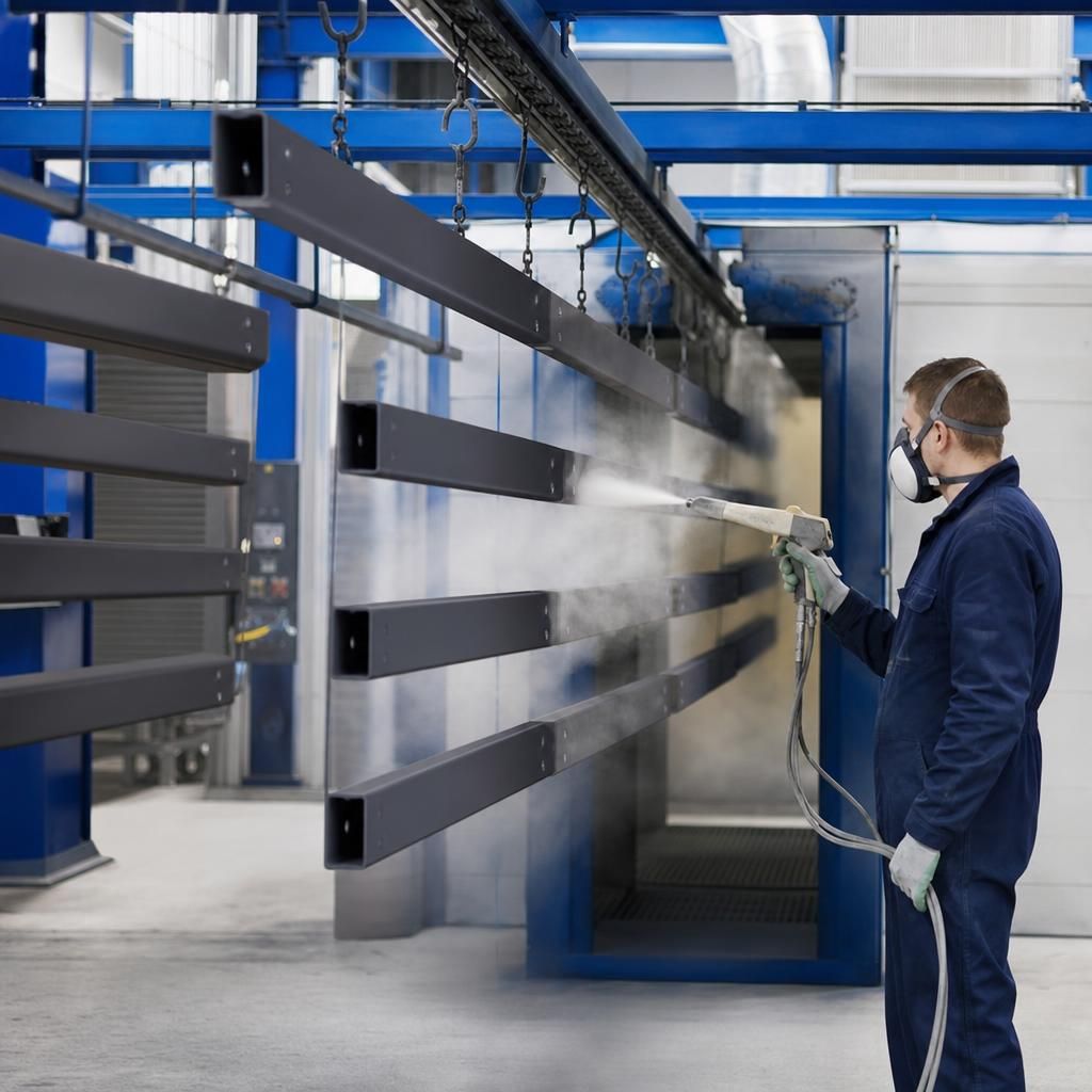 Industrial powder coating process