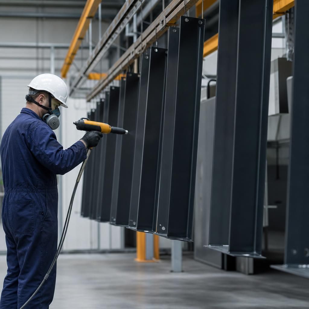 Steel components with powder coating