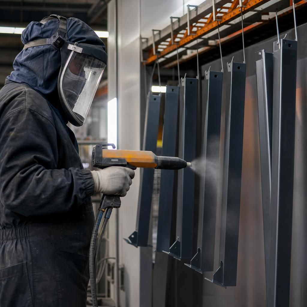 Powder coated metal being heated